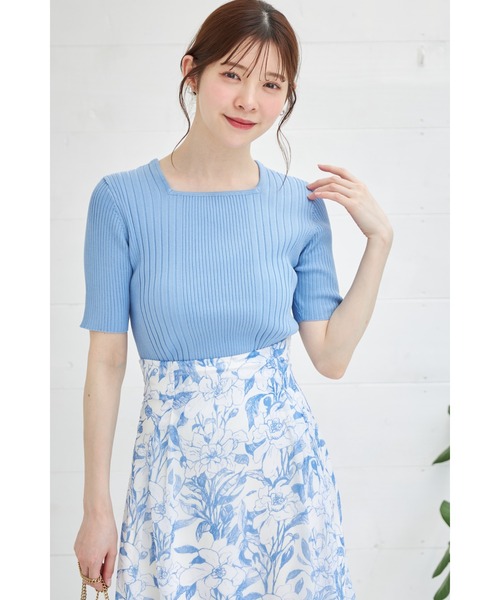 tocco closet(トッコ クローゼット)の「スクエアネックランダムリブニットプルオーバー(Tシャツ/カットソー・レディース・ライトブルー/ブラック/オフホワイト/ミント/オレンジ/イエロー/ピンク・M)」の5枚目の写真