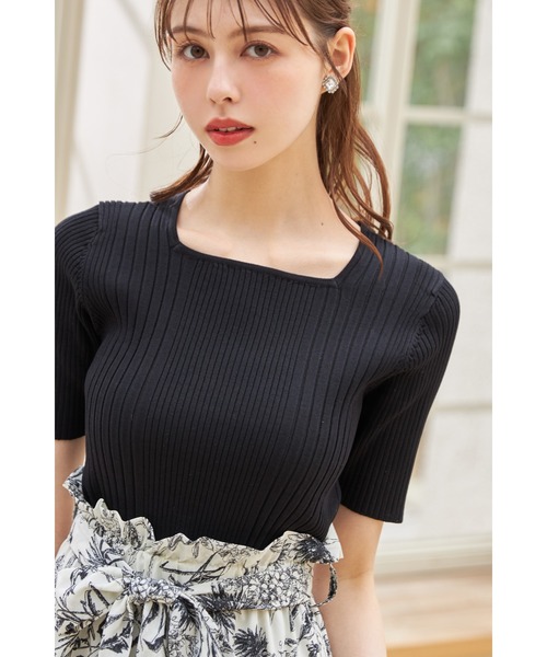 tocco closet(トッコ クローゼット)の「スクエアネックランダムリブニットプルオーバー(Tシャツ/カットソー・レディース・ライトブルー/ブラック/オフホワイト/ミント/オレンジ/イエロー/ピンク・M)」の3枚目の写真