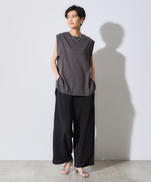 OPAQUE.CLIP（オペークドットクリップ）の「◆ストレッチ楊柳イージーワイドパンツ【洗濯機洗い可】（その他パンツ・レディース・グレー/ブラック/レンガ・40/38/42/36）」の4枚目の写真