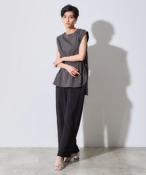 OPAQUE.CLIP（オペークドットクリップ）の「◆ストレッチ楊柳イージーワイドパンツ【洗濯機洗い可】（その他パンツ・レディース・グレー/ブラック/レンガ・40/38/42/36）」の5枚目の写真