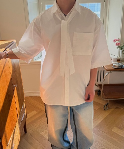 【セール】【BY ATTENTION】 リボンタイ付き 半袖 シャツ（シャツ/ブラウス）｜BY ATTENTION（バイアテンション）