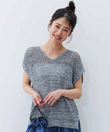 リブ イン コンフォート からりとした肌ざわり 麻混透かし編みニットベスト