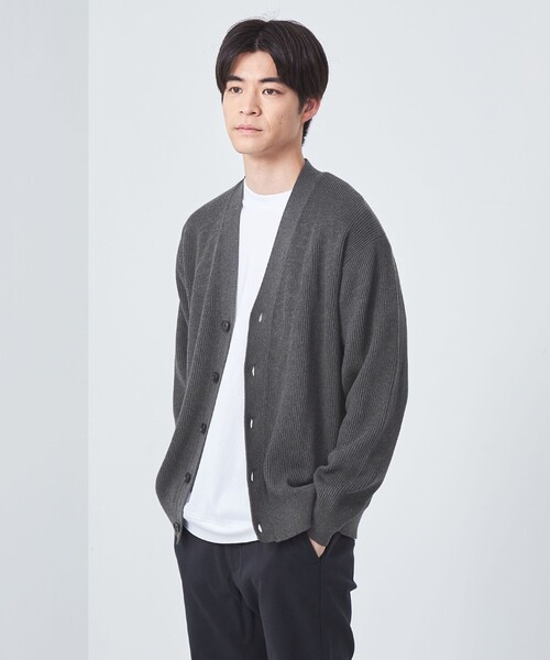 RRL グレー Vネックカーディガン　コットン生地 green label relaxing（グリーンレーベルリラクシング）の「コットン