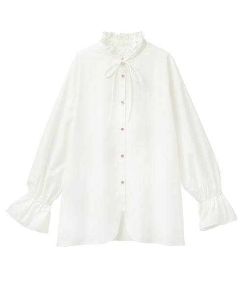 RANAN(ラナン)の「プチフリルリボン付きブラウス(シャツ/ブラウス・レディース・ブラック/ベージュ/ホワイト/サックスブルー・L/LL/M/3L)」の7枚目の写真