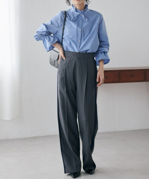 RANAN(ラナン)の「プチフリルリボン付きブラウス(シャツ/ブラウス・レディース・ブラック/ベージュ/ホワイト/サックスブルー・L/LL/M/3L)」の19枚目の写真