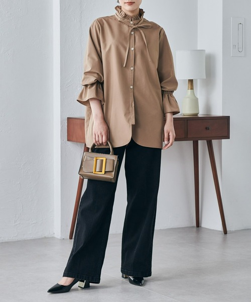 RANAN(ラナン)の「プチフリルリボン付きブラウス(シャツ/ブラウス・レディース・ブラック/ベージュ/ホワイト/サックスブルー・L/LL/M/3L)」の14枚目の写真