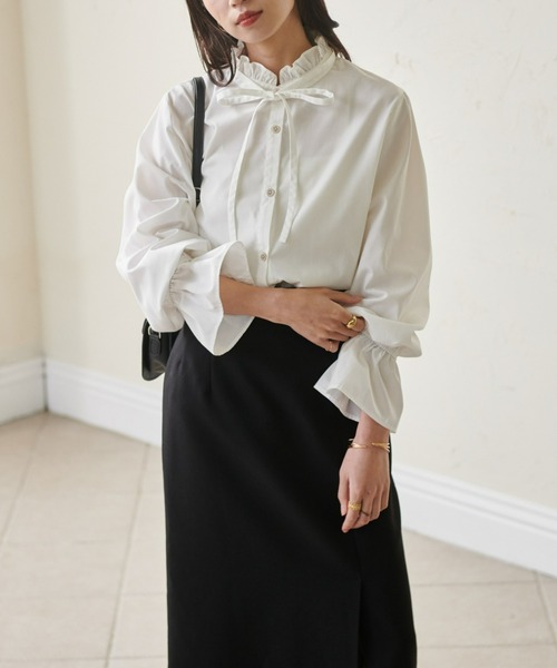 RANAN(ラナン)の「プチフリルリボン付きブラウス(シャツ/ブラウス・レディース・ブラック/ベージュ/ホワイト/サックスブルー・L/LL/M/3L)」の22枚目の写真