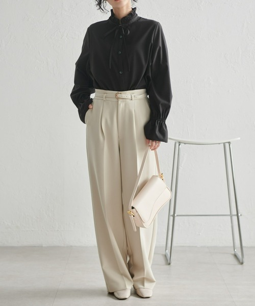 RANAN(ラナン)の「プチフリルリボン付きブラウス(シャツ/ブラウス・レディース・ブラック/ベージュ/ホワイト/サックスブルー・L/LL/M/3L)」の21枚目の写真