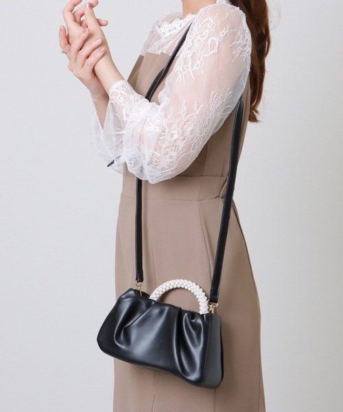 Lace Ladies(レースレディース)の「パールハンドル コンパクト 2WAY ギャザー バッグ(クラッチバッグ・レディース・シルバー/ブラック/シャンパン/ピンク/ホワイト・FREE)」の21枚目の写真