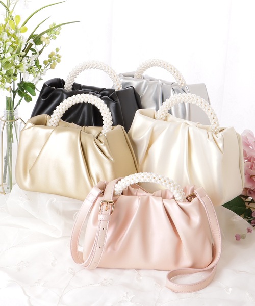 Lace Ladies(レースレディース)の「パールハンドル コンパクト 2WAY ギャザー バッグ(クラッチバッグ・レディース・シルバー/ブラック/シャンパン/ピンク/ホワイト・FREE)」の17枚目の写真
