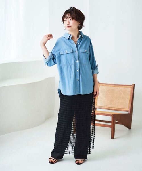 le.coeur blanc(ルクールブラン)の「【飯豊まりえさん着用】パールボタンシャツ(シャツ/ブラウス・レディース・モカ/ブルー/サックスブルー/ダークグレー・38)」の14枚目の写真