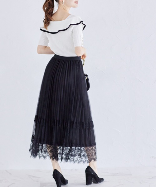 tocco closet(トッコ クローゼット)の「接触冷感♪配色リボン付きケープニットプルオーバー(ニット/セーター・レディース・オフホワイト/ブラック/ピンク・M)」の6枚目の写真