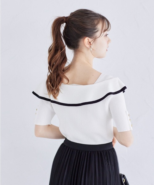 tocco closet(トッコ クローゼット)の「接触冷感♪配色リボン付きケープニットプルオーバー(ニット/セーター・レディース・オフホワイト/ブラック/ピンク・M)」の8枚目の写真