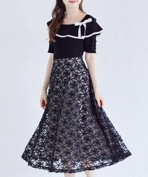 tocco closet(トッコ クローゼット)の「接触冷感♪配色リボン付きケープニットプルオーバー(ニット/セーター・レディース・オフホワイト/ブラック/ピンク・M)」の11枚目の写真