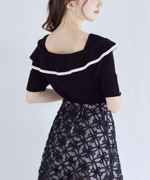 tocco closet(トッコ クローゼット)の「接触冷感♪配色リボン付きケープニットプルオーバー(ニット/セーター・レディース・オフホワイト/ブラック/ピンク・M)」の13枚目の写真