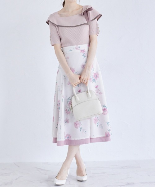 tocco closet(トッコ クローゼット)の「接触冷感♪配色リボン付きケープニットプルオーバー(ニット/セーター・レディース・オフホワイト/ブラック/ピンク・M)」の15枚目の写真
