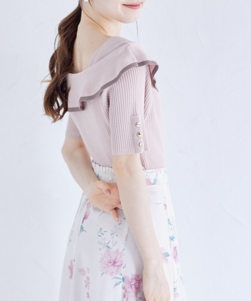 tocco closet(トッコ クローゼット)の「接触冷感♪配色リボン付きケープニットプルオーバー(ニット/セーター・レディース・オフホワイト/ブラック/ピンク・M)」の17枚目の写真