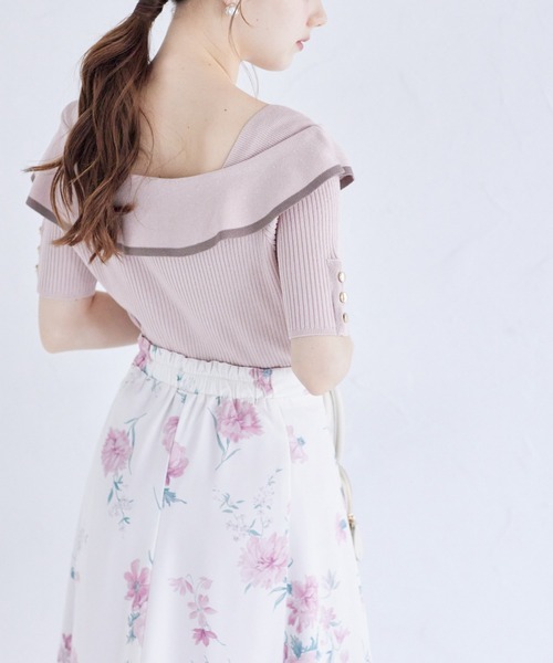 tocco closet(トッコ クローゼット)の「接触冷感♪配色リボン付きケープニットプルオーバー(ニット/セーター・レディース・オフホワイト/ブラック/ピンク・M)」の18枚目の写真