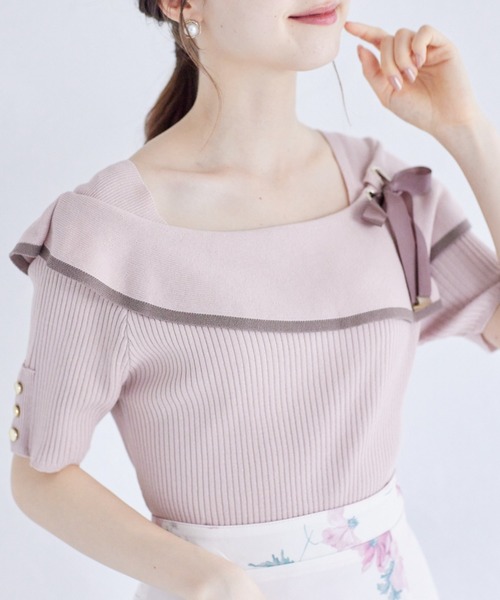 tocco closet(トッコ クローゼット)の「接触冷感♪配色リボン付きケープニットプルオーバー(ニット/セーター・レディース・オフホワイト/ブラック/ピンク・M)」の19枚目の写真