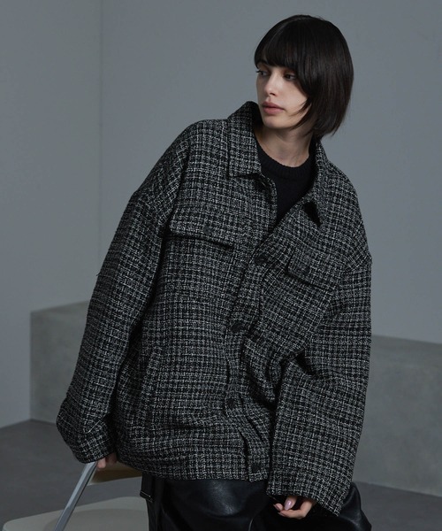 cussil（クシル）の「【cussil/クシル】ツイードライクトラッカージャケット（ブルゾン・メンズ・ブラック・S/M/L）」の9枚目の写真