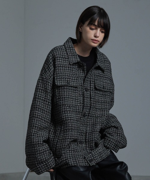 cussil（クシル）の「【cussil/クシル】ツイードライクトラッカージャケット（ブルゾン・メンズ・ブラック・S/M/L）」の11枚目の写真