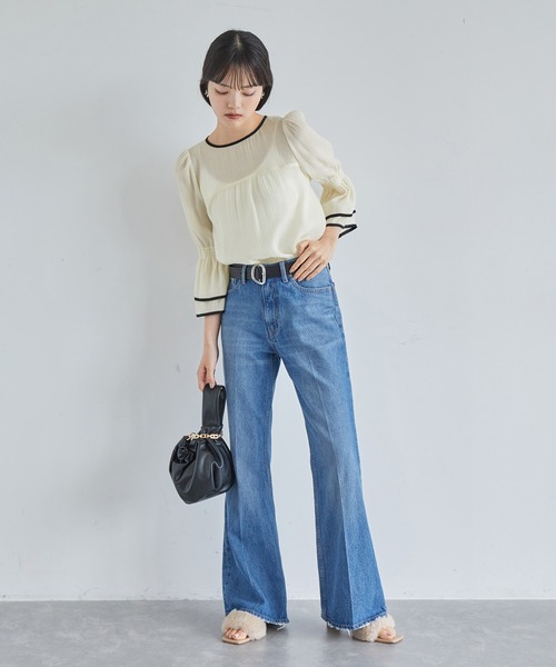 最終価格　美品！cen. アシメバイカラーブラウス　ブラック 大人レディ魅せ。バイカラー2wayフレア袖ブラウス ce1060013