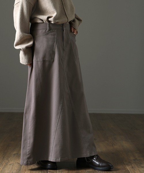 HUG.U（ハグユー）の「ロングマキシスカート（スカート・レディース・ベージュ/ネイビー/ライトオリーブ/ブラック/カーキ/アイボリー/アッシュグレー・M/L/XL/XXL）」の16枚目の写真