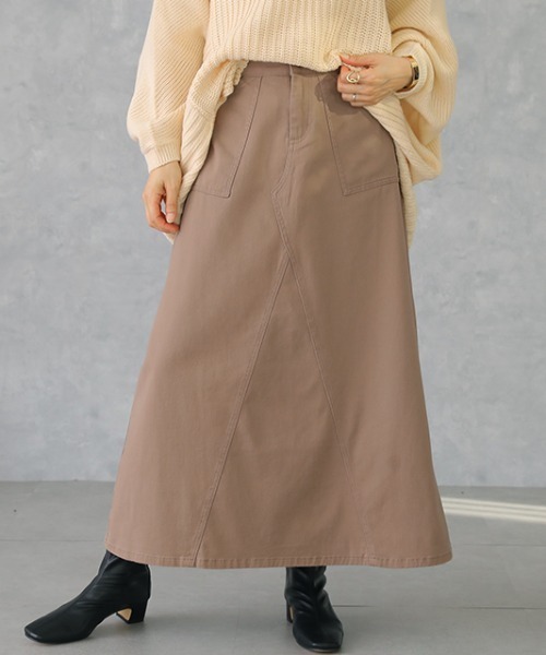 HUG.U（ハグユー）の「ロングマキシスカート（スカート・レディース・ベージュ/ネイビー/ライトオリーブ/ブラック/カーキ/アイボリー/アッシュグレー・M/L/XL/XXL）」の13枚目の写真