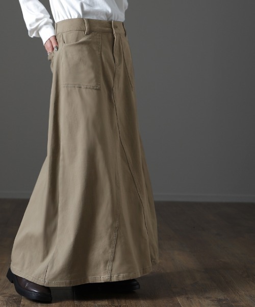 HUG.U（ハグユー）の「ロングマキシスカート（スカート・レディース・ベージュ/ネイビー/ライトオリーブ/ブラック/カーキ/アイボリー/アッシュグレー・M/L/XL/XXL）」の12枚目の写真