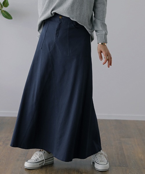 HUG.U（ハグユー）の「ロングマキシスカート（スカート・レディース・ベージュ/ネイビー/ライトオリーブ/ブラック/カーキ/アイボリー/アッシュグレー・M/L/XL/XXL）」の19枚目の写真