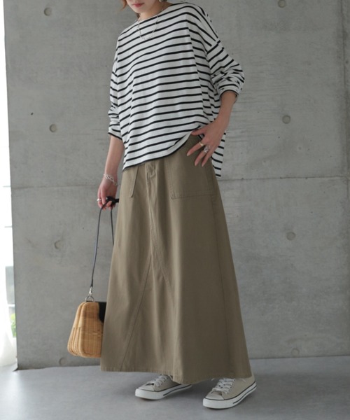 HUG.U（ハグユー）の「ロングマキシスカート（スカート・レディース・ベージュ/ネイビー/ライトオリーブ/ブラック/カーキ/アイボリー/アッシュグレー・M/L/XL/XXL）」の10枚目の写真
