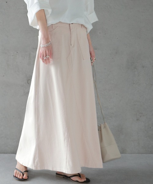 HUG.U（ハグユー）の「ロングマキシスカート（スカート・レディース・ベージュ/ネイビー/ライトオリーブ/ブラック/カーキ/アイボリー/アッシュグレー・M/L/XL/XXL）」の8枚目の写真