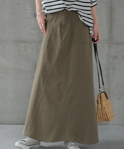 HUG.U（ハグユー）の「ロングマキシスカート（スカート・レディース・ベージュ/ネイビー/ライトオリーブ/ブラック/カーキ/アイボリー/アッシュグレー・M/L/XL/XXL）」の11枚目の写真