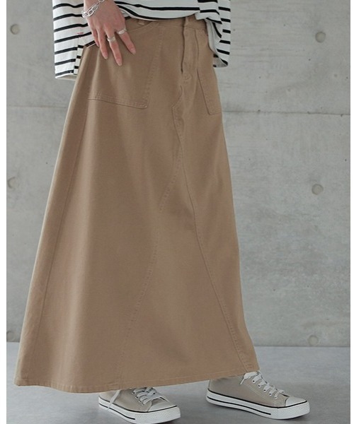 HUG.U（ハグユー）の「ロングマキシスカート（スカート・レディース・ベージュ/ネイビー/ライトオリーブ/ブラック/カーキ/アイボリー/アッシュグレー・M/L/XL/XXL）」の15枚目の写真