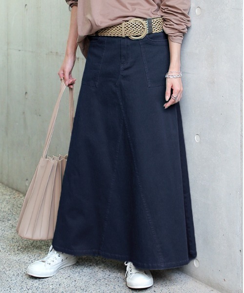 HUG.U（ハグユー）の「ロングマキシスカート（スカート・レディース・ベージュ/ネイビー/ライトオリーブ/ブラック/カーキ/アイボリー/アッシュグレー・M/L/XL/XXL）」の20枚目の写真