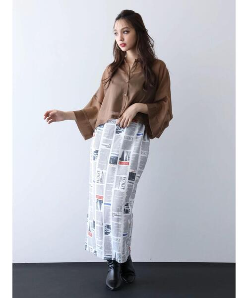 EGOIST（エゴイスト）の「EGOIST　5分袖短丈シアーシャツ（シャツ/ブラウス・レディース・ブラック/オフホワイト/ピンク/ブラウン・FREE）」の5枚目の写真