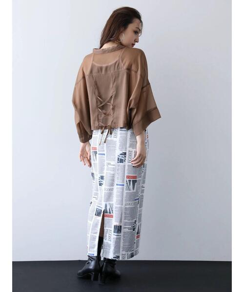 EGOIST（エゴイスト）の「EGOIST　5分袖短丈シアーシャツ（シャツ/ブラウス・レディース・ブラック/オフホワイト/ピンク/ブラウン・FREE）」の7枚目の写真