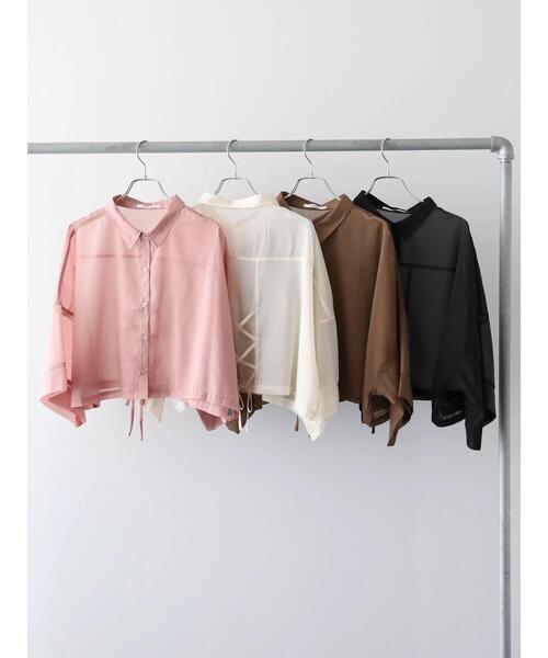 EGOIST（エゴイスト）の「EGOIST　5分袖短丈シアーシャツ（シャツ/ブラウス・レディース・ブラック/オフホワイト/ピンク/ブラウン・FREE）」の10枚目の写真