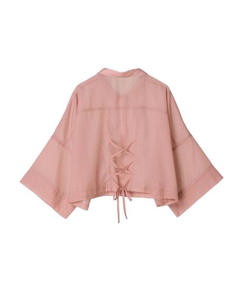 EGOIST（エゴイスト）の「EGOIST　5分袖短丈シアーシャツ（シャツ/ブラウス・レディース・ブラック/オフホワイト/ピンク/ブラウン・FREE）」の12枚目の写真