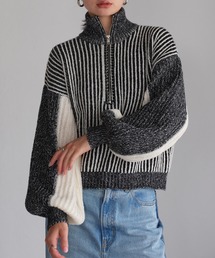 r.（アールドット）の「ストライプニット　ハーフジップ　タートルプルオーバー（ニット/セーター）」