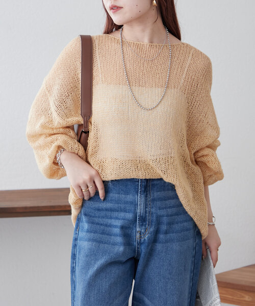 Remind me and forever(リマインドミーアンドフォーエバー)の「《@kana__18s select》モヘアタッチ透かしニット(ニット/セーター・レディース・ピンク/イエロー/ライトベージュ/ブラウン系その他/ブラック/ブルー/チャコールグレー・FREE)」の6枚目の写真