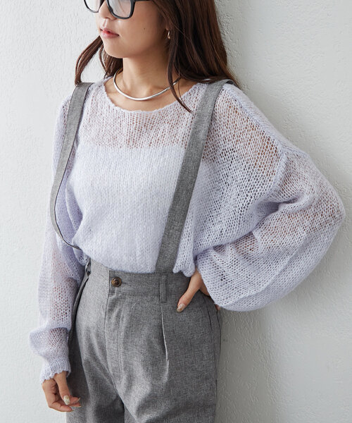 Remind me and forever(リマインドミーアンドフォーエバー)の「《@kana__18s select》モヘアタッチ透かしニット(ニット/セーター・レディース・ピンク/イエロー/ライトベージュ/ブラウン系その他/ブラック/ブルー/チャコールグレー・FREE)」の5枚目の写真