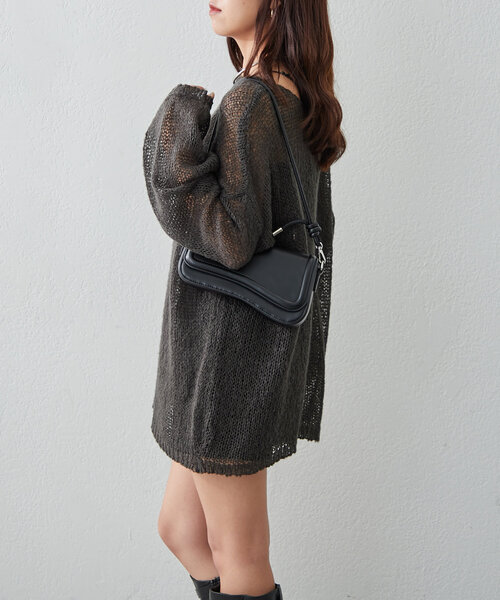 Remind me and forever(リマインドミーアンドフォーエバー)の「《@kana__18s select》モヘアタッチ透かしニット(ニット/セーター・レディース・ピンク/イエロー/ライトベージュ/ブラウン系その他/ブラック/ブルー/チャコールグレー・FREE)」の10枚目の写真