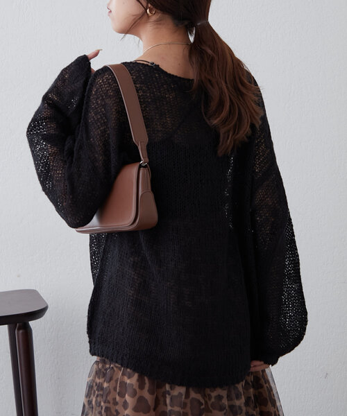 Remind me and forever(リマインドミーアンドフォーエバー)の「《@kana__18s select》モヘアタッチ透かしニット(ニット/セーター・レディース・ピンク/イエロー/ライトベージュ/ブラウン系その他/ブラック/ブルー/チャコールグレー・FREE)」の22枚目の写真