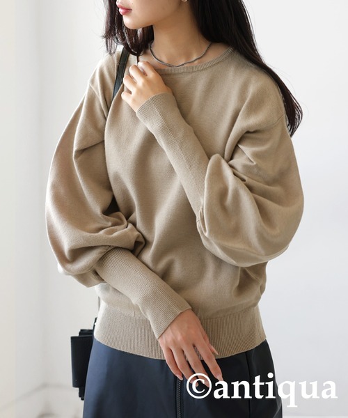 antiqua(アンティカ)の「バルーン袖ニット(ニット/セーター・レディース・ブラック/ベージュ/ネイビー/グレー・ONESIZE)」の1枚目の写真