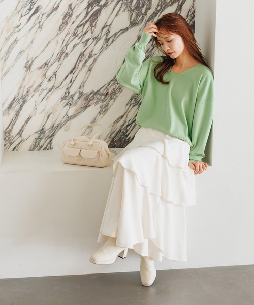 mysty woman(ミスティウーマン)の「ラメVネックニットプルオーバー 151999(ニット/セーター・レディース・ライトグレー/グリーン/ブラック/オフホワイト/ライトグリーン/パープル/ブラウン/アイボリー・FREE)」の19枚目の写真