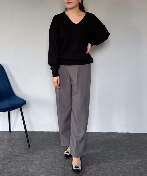 mysty woman(ミスティウーマン)の「ラメVネックニットプルオーバー 151999(ニット/セーター・レディース・ライトグレー/グリーン/ブラック/オフホワイト/ライトグリーン/パープル/ブラウン/アイボリー・FREE)」の20枚目の写真