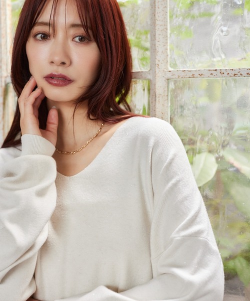 mysty woman(ミスティウーマン)の「ラメVネックニットプルオーバー 151999(ニット/セーター・レディース・ライトグレー/グリーン/ブラック/オフホワイト/ライトグリーン/パープル/ブラウン/アイボリー・FREE)」の13枚目の写真