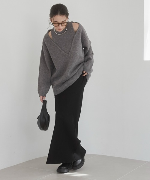 ANGIE（アンジー）の「リブマーメイドスカート（スカート・レディース・アイボリー/ブラック/チャコールグレー/杢グレー・FREE）」の6枚目の写真