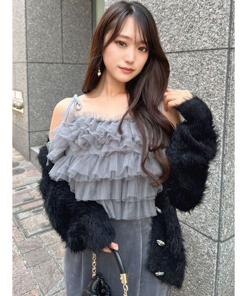 RESEXXY（リゼクシー）の「チュールキャミトップス（キャミソール・レディース・アイボリー/ブラック/グレー・FREE）」の10枚目の写真